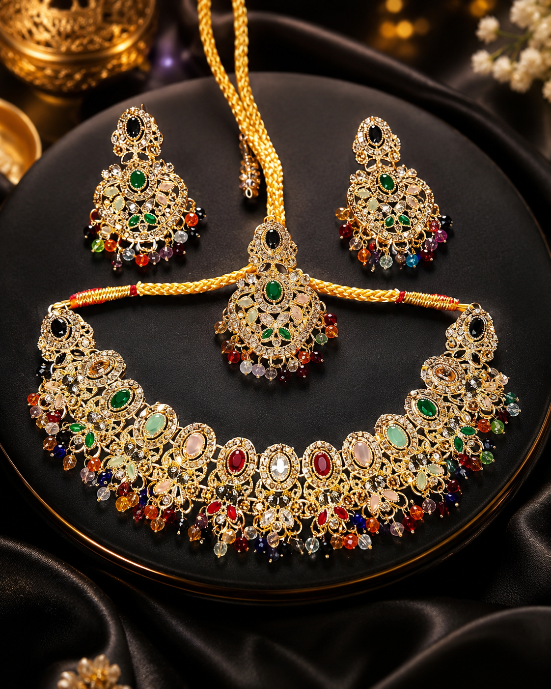 Elegant Multicolor Kundan Jewelry Set