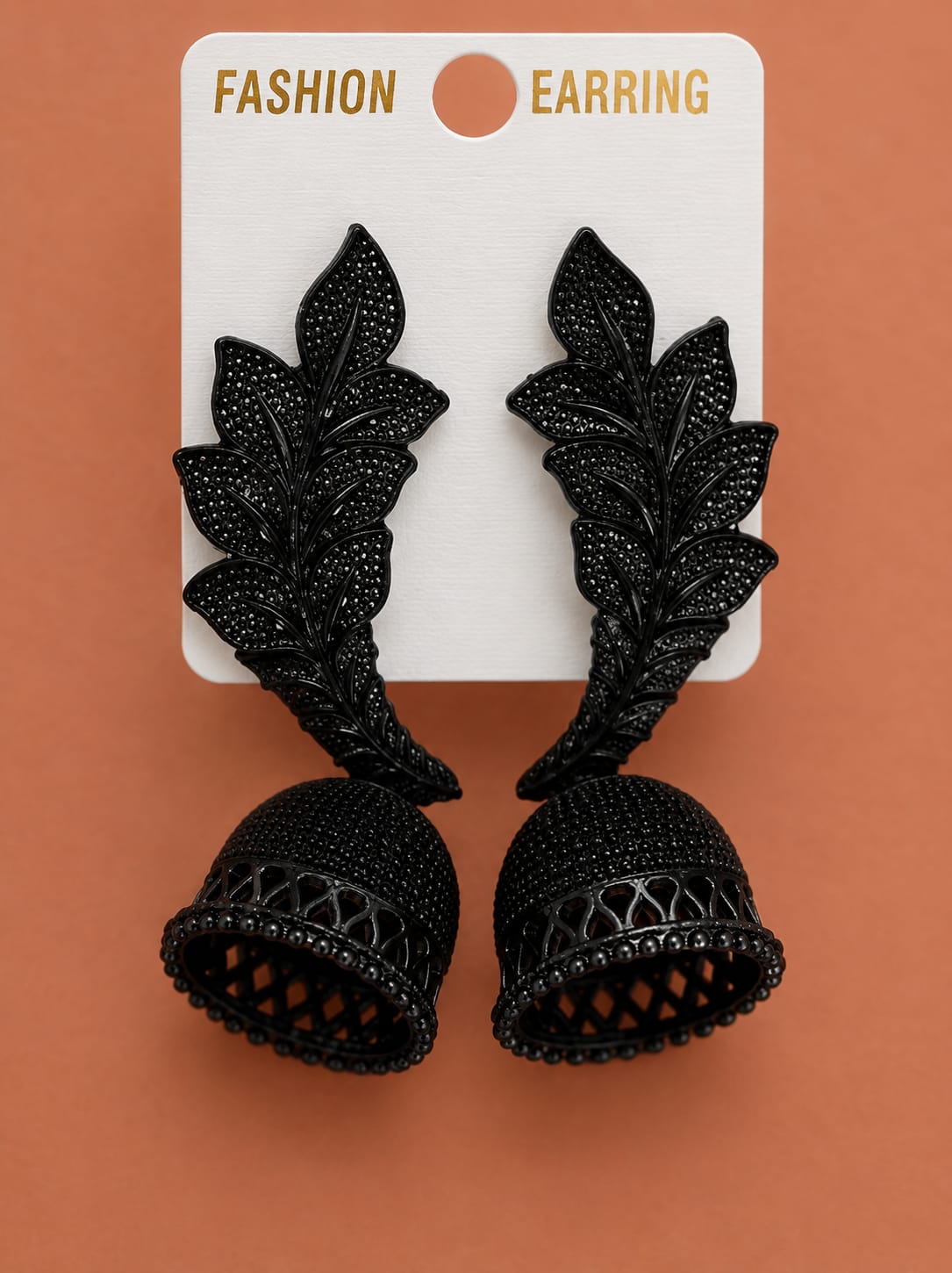 🖤 Elegant Black Leaf Jhumka Earrings