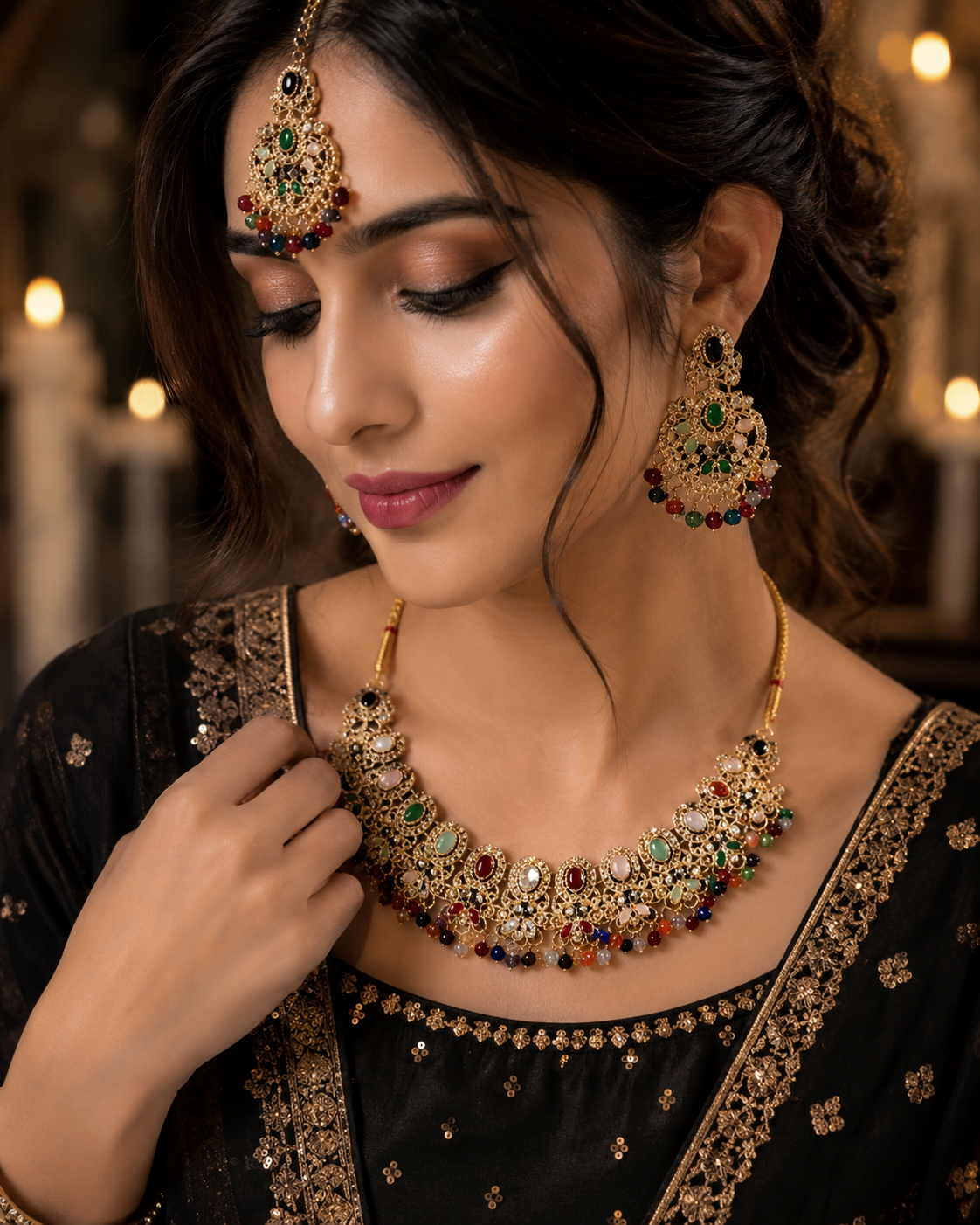 Elegant Multicolor Kundan  Jewelry Set