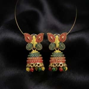 Butterfly Jhumka Earrings, Multicoloured Beaded Bells with Colourful Indian Style