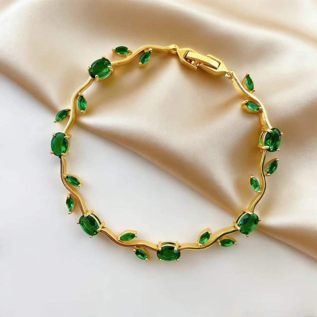 Gold Tone Tulip Crystal Bracelet with Floral Vine Design