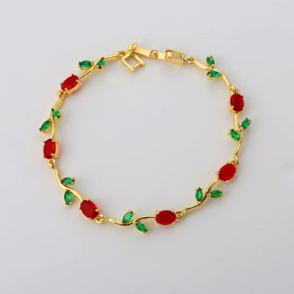 Gold Tone Tulip Crystal Bracelet with Floral Vine Design