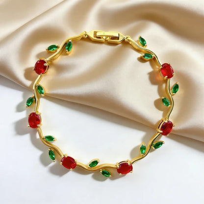 Gold Tone Tulip Crystal Bracelet with Floral Vine Design