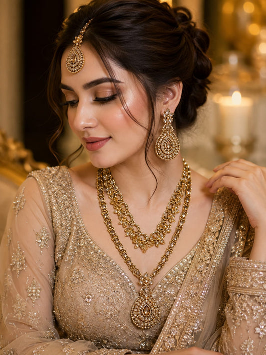 Elegant Gold Bridal Embroidered Dress