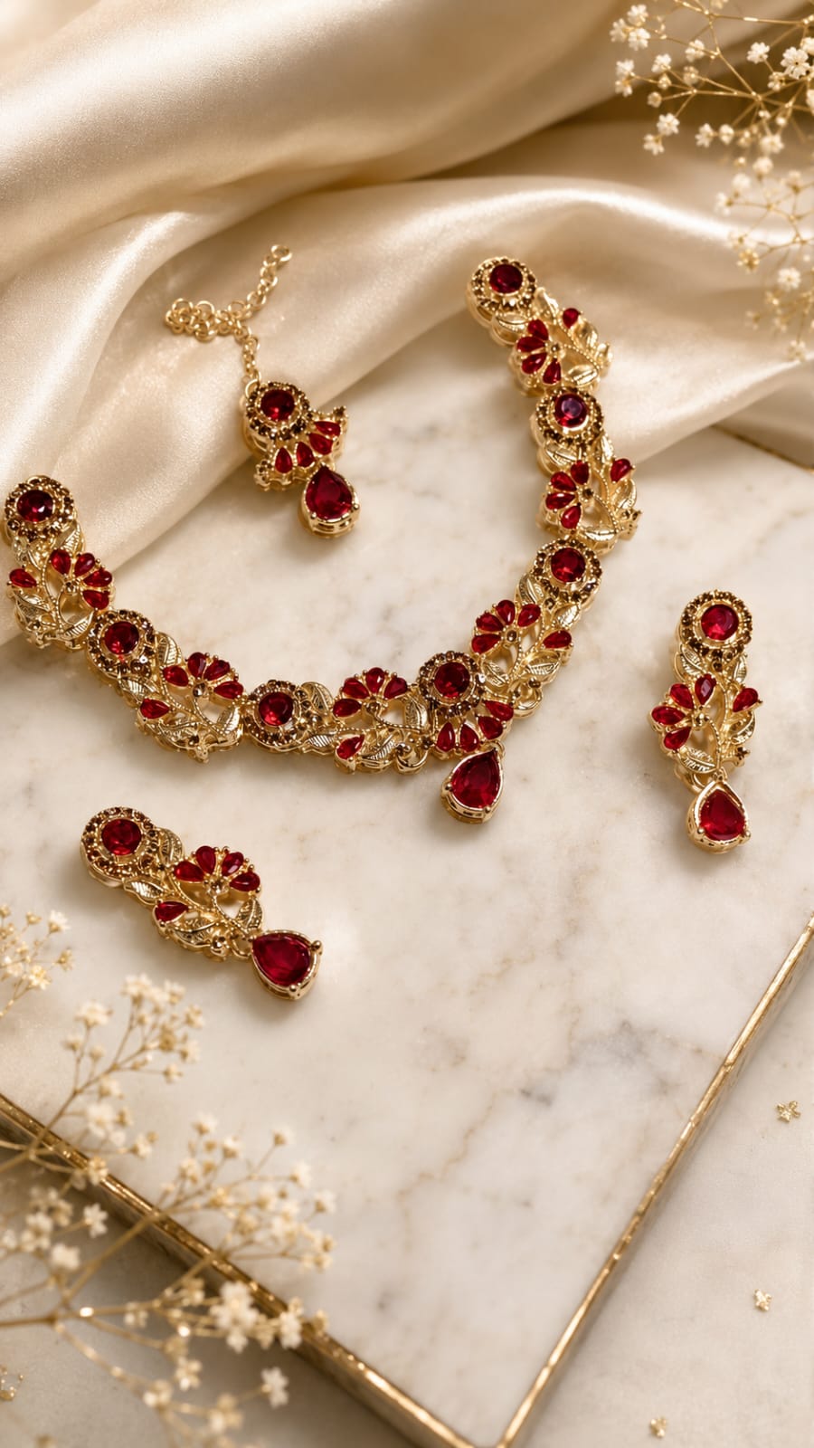 Ruby Floral Gold Jewelry Set