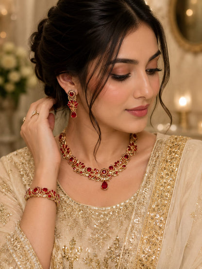 Ruby Floral Gold Jewelry Set