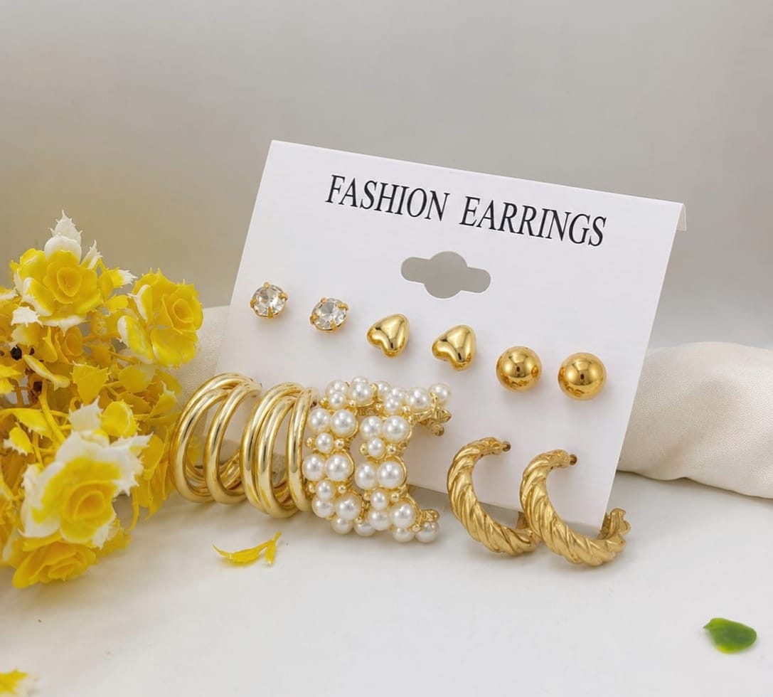 Pearls Versatile Six Piece Set Combination Earrings