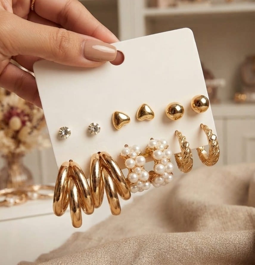 Pearls Versatile Six Piece Set Combination Earrings