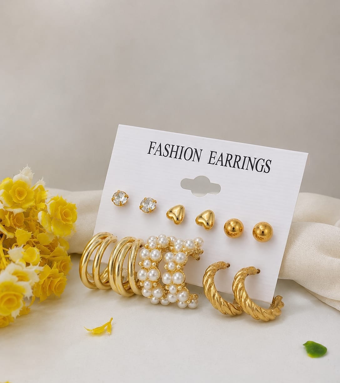 Pearls Versatile Six Piece Set Combination Earrings