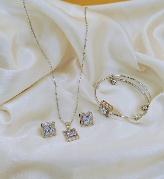 ✨ Elegant Square Crystal Jewellery Set ✨