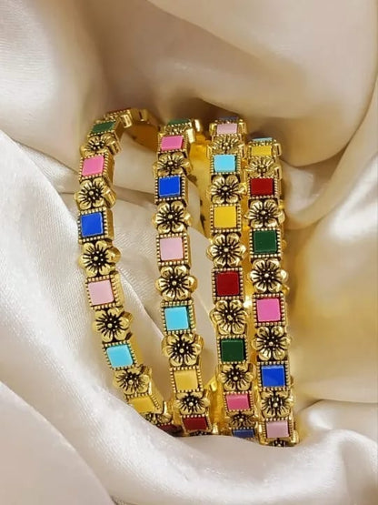 🌈 Colorful Antique-Style Bangles Set