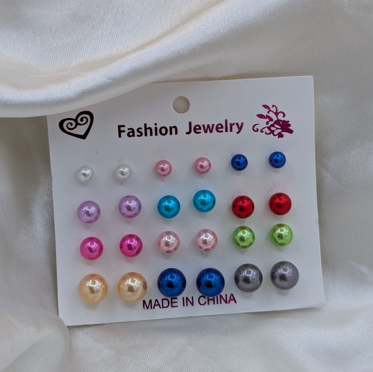 Colorful Pearl Stud Earrings – 10 Pairs Set