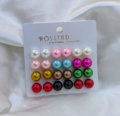 Colorful Pearl Stud Earrings – 10 Pairs Set