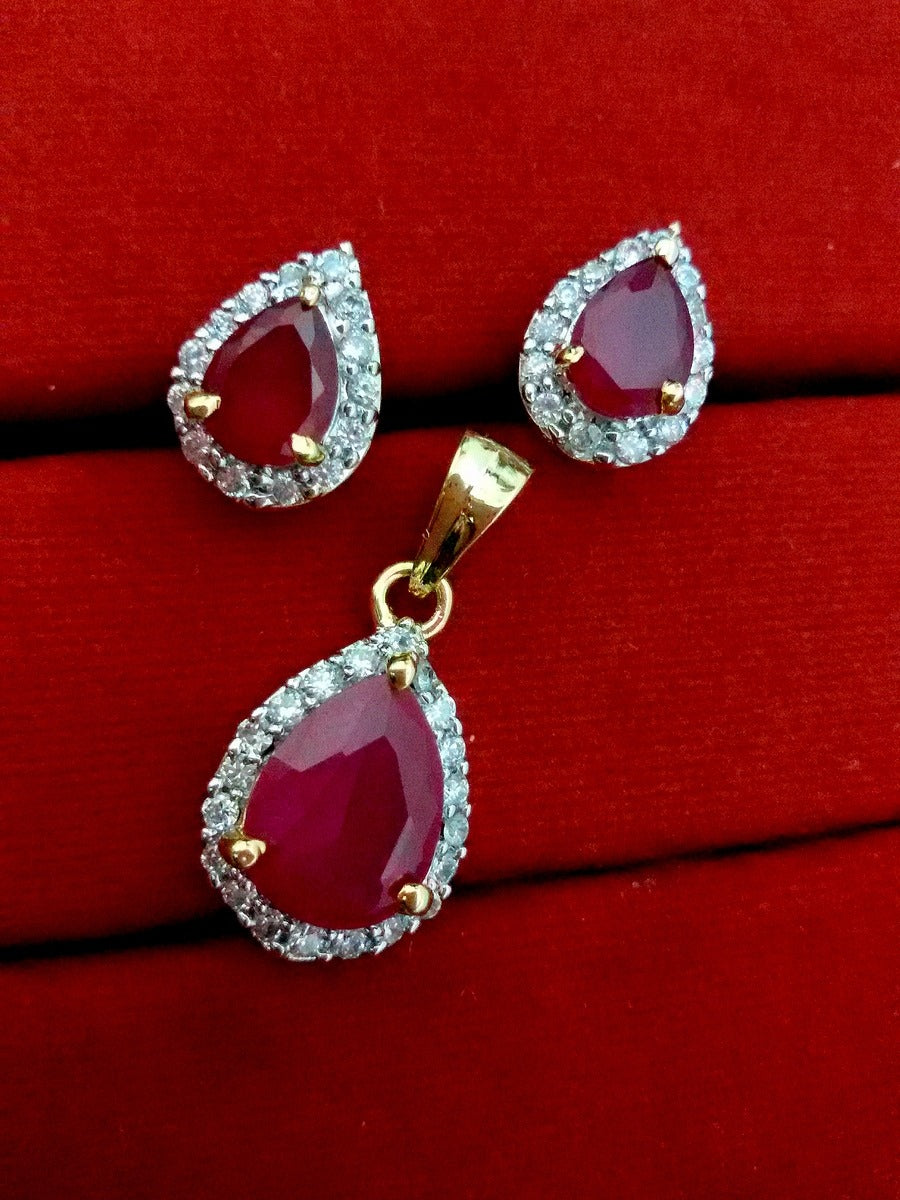 Ladies Gold Plated Red Set  A pair of Beautiful Earrings  1 Necklace