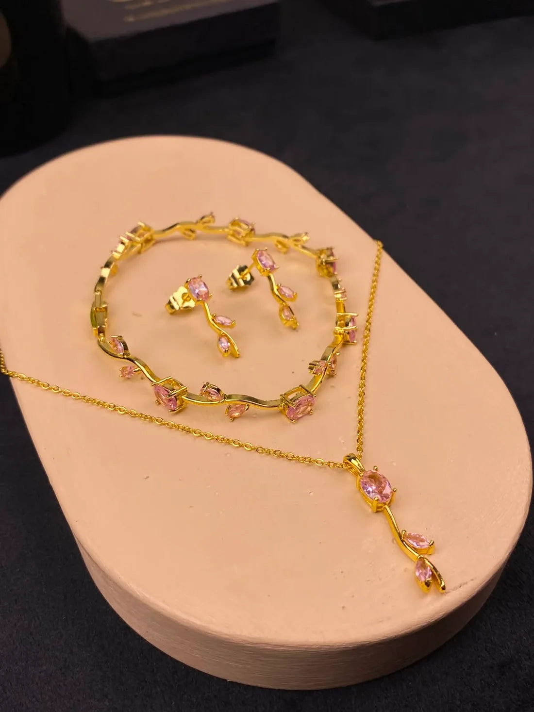Elegant Pink Crystal Jewelry Set