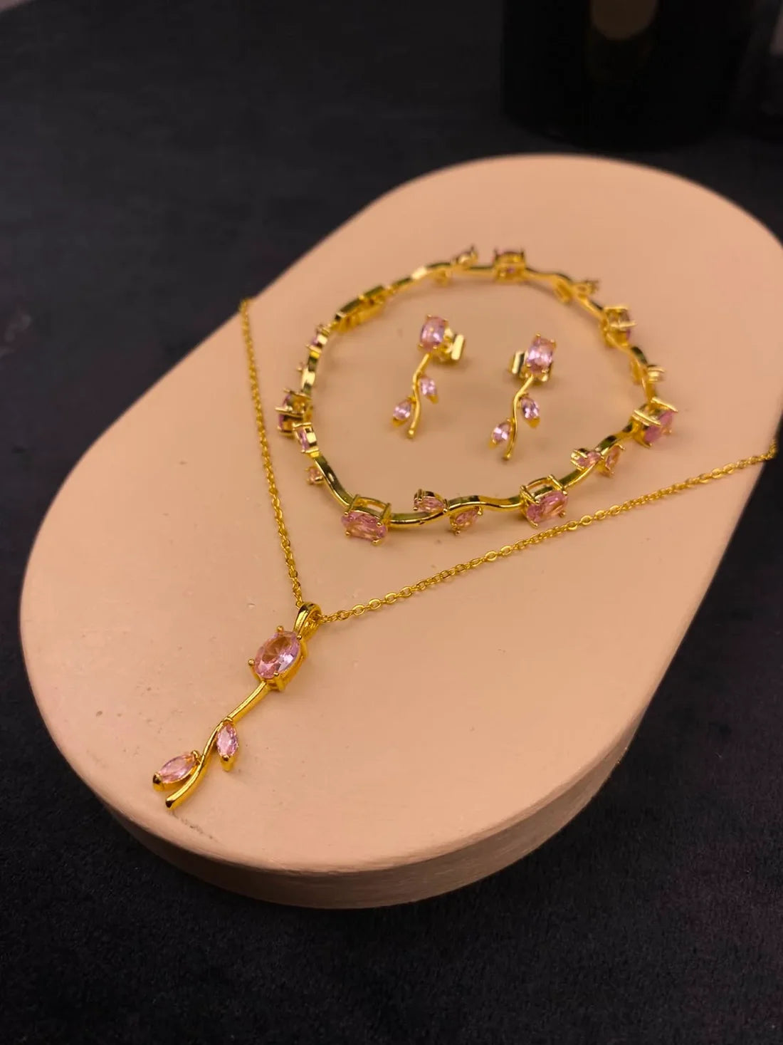 Elegant Pink Crystal Jewelry Set