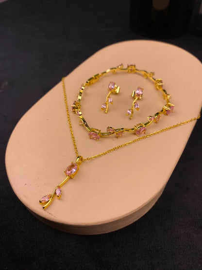 Elegant Pink Crystal Jewelry Set