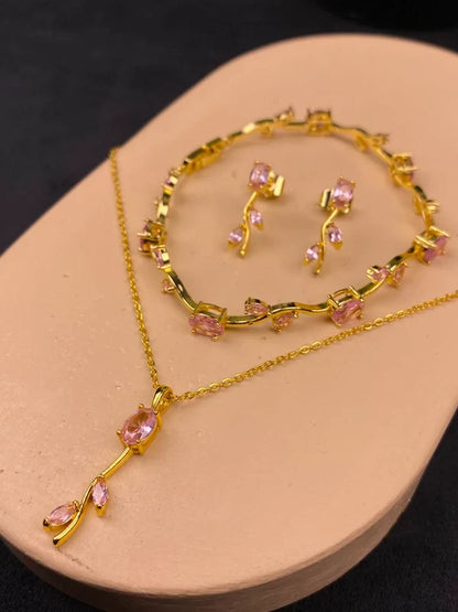 Elegant Pink Crystal Jewelry Set